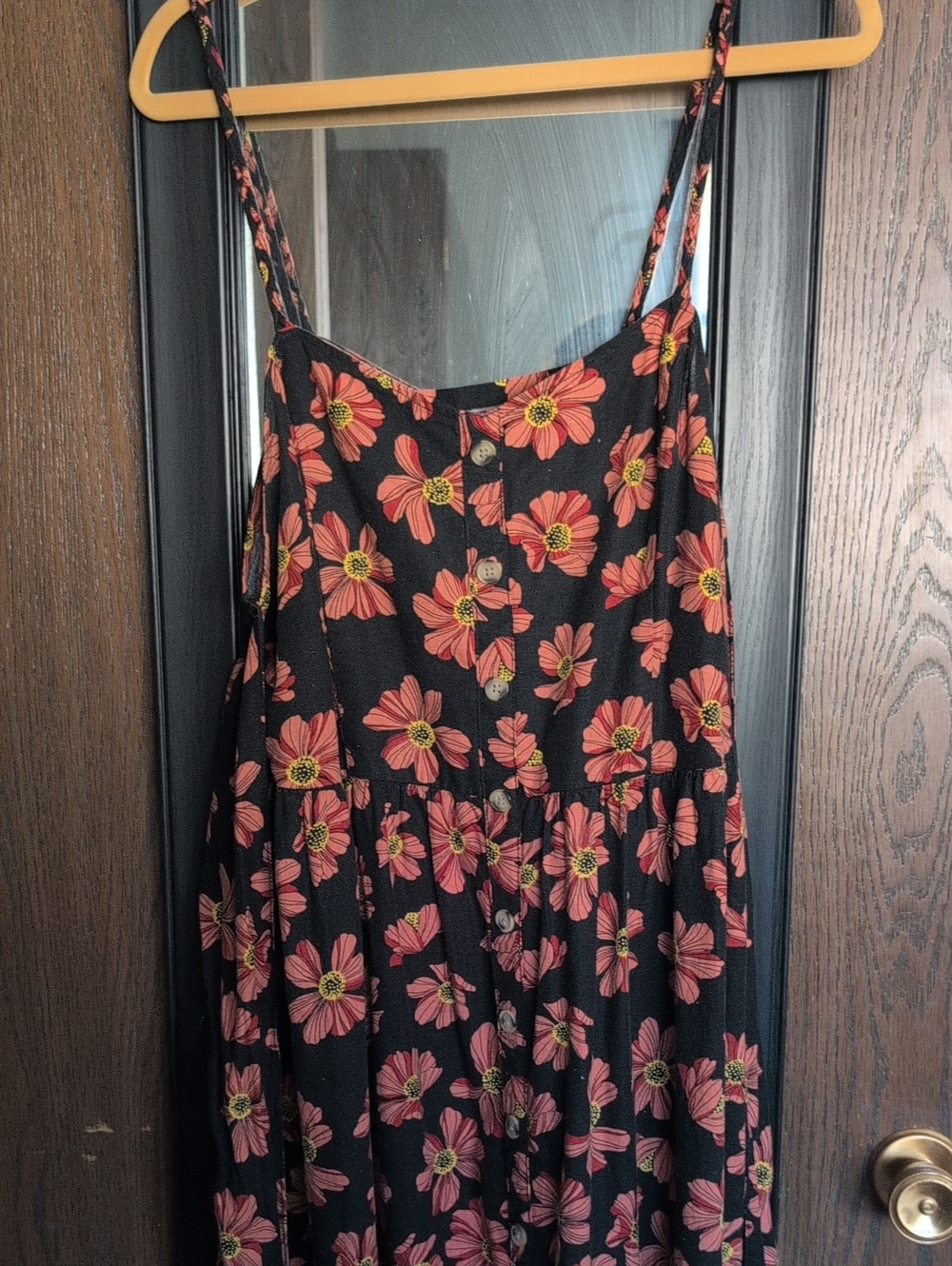 dip Black Maxi Dress with Red Floral Print
